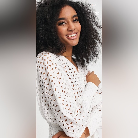 Wrap front broderie midi dress with blouson sleeve - Picture 3 of 4